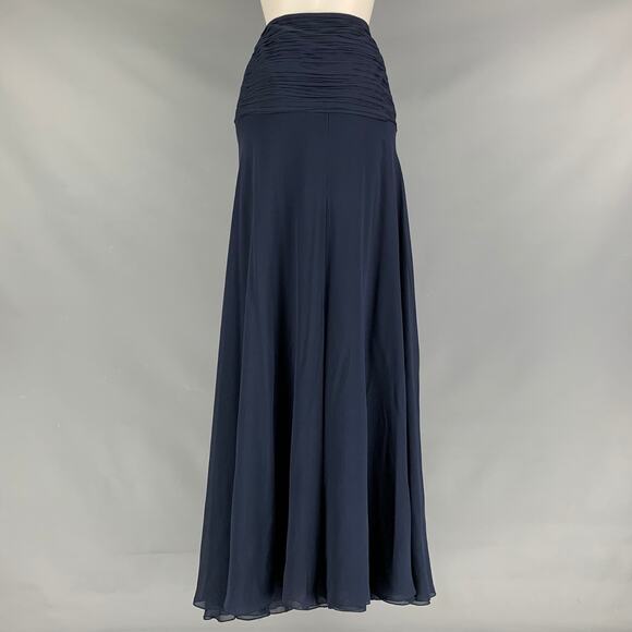 RALPH LAUREN Size 6 Navy Silk Solid Slits Long Skirt - Picture 2 of 8